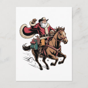 Cartes Pour Fêtes Annuelles Père Noël cow-boy à cheval Noël 