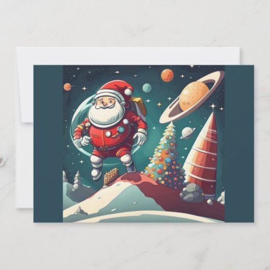 Cartes Pour Fêtes Annuelles Père Noël dans l'espace amusant rétro (Devant)