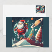 Cartes Pour Fêtes Annuelles Père Noël dans l'espace rétro amusant (Devant / Derrière)