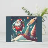 Cartes Pour Fêtes Annuelles Père Noël dans l'espace rétro amusant (Debout devant)