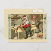 Cartes Pour Fêtes Annuelles Père Noël dans son atelier (Devant / Derrière)