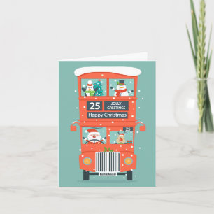 Cartes Pour Fêtes Annuelles Père Noël dans un bus à deux étages Noël
