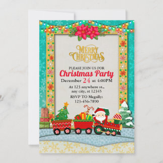 Cartes Pour Fêtes Annuelles Père Noël dans un train avec des cadeaux et un sap