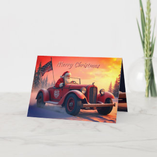 Cartes Pour Fêtes Annuelles Père Noël dans une voiture de course