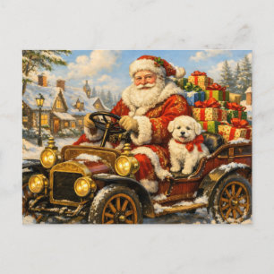 Cartes Pour Fêtes Annuelles Père Noël dans une voiture vintage livrant des cad