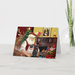 Cartes Pour Fêtes Annuelles Père Noël de 2 Carlins (fawn + noir)