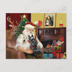 Cartes Pour Fêtes Annuelles Père Noël de 2 Terriers écossais