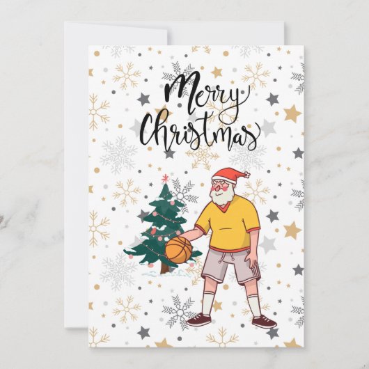 Cartes Pour Fêtes Annuelles Père Noël de basket-ball joue avec Noël   (Devant)