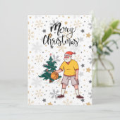 Cartes Pour Fêtes Annuelles Père Noël de basket-ball joue avec Noël   (Debout devant)