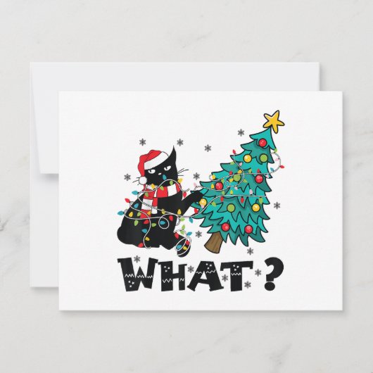 Cartes Pour Fêtes Annuelles PÈRE NOËL DE CHAT NOIR DRÔLE Poussant un arbre de  (Devant)