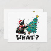 Cartes Pour Fêtes Annuelles PÈRE NOËL DE CHAT NOIR DRÔLE Poussant un arbre de  (Devant / Derrière)
