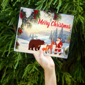Cartes Pour Fêtes Annuelles Père Noël de la montagne enneigée avec des animaux