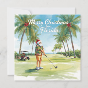 Cartes Pour Fêtes Annuelles Père Noël de Noël en Floride jouant au golf