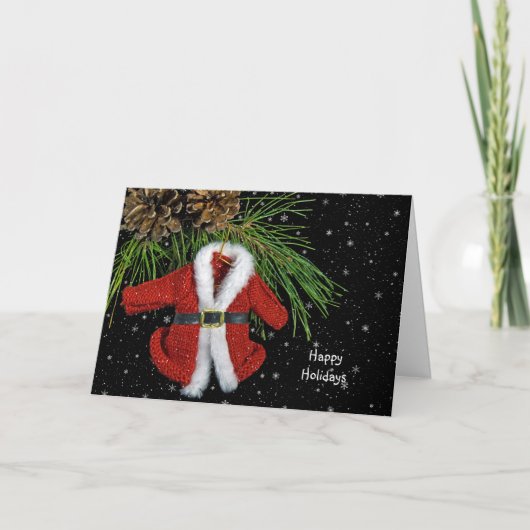 Cartes Pour Fêtes Annuelles Père Noël de Noël manteau sur pin (Devant)
