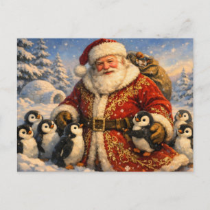 Cartes Pour Fêtes Annuelles Père Noël de Noël vintage avec des manchots