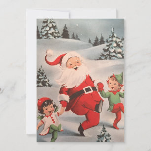 Cartes Pour Fêtes Annuelles Père Noël De Noël Vintage Avec Enfants Qui Sautent