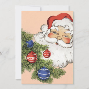 Cartes Pour Fêtes Annuelles Père Noël de Noël vintage avec ornements d'arbre