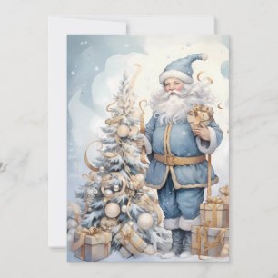 Cartes Pour Fêtes Annuelles Père Noël de Noël vintage bleu or