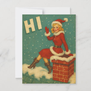 Cartes Pour Fêtes Annuelles Père Noël de Noël vintage fille sur le toit