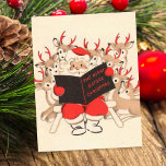 Cartes Pour Fêtes Annuelles Père Noël De Noël Vintage Lecture De Reindeder<br><div class="desc">Vintage Noël Père Noël Lecture De La Carte De Vacances Reindeer</div>