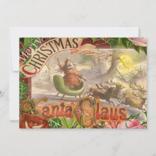 Cartes Pour Fêtes Annuelles Père Noël de Noël vintage traîneau volant