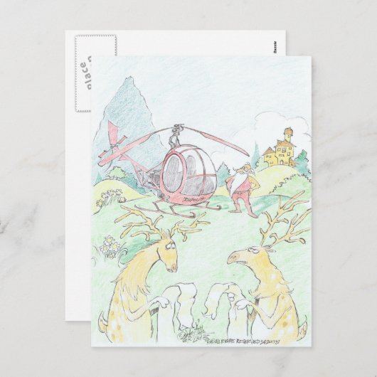 Cartes Pour Fêtes Annuelles Père Noël de nouveau Rudolf. (Devant / Derrière)