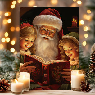 Cartes Pour Fêtes Annuelles Père Noël d'époque lisant pour des enfants