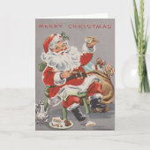 Cartes Pour Fêtes Annuelles père Noël des années 1950 avec thé et biscuits per (Devant)