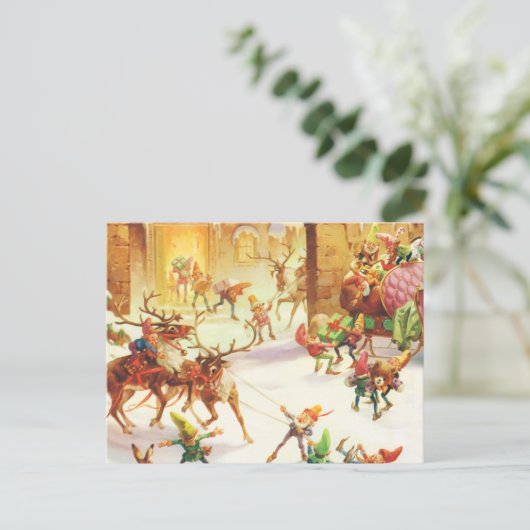 Cartes Pour Fêtes Annuelles Père Noël des elfes au pôle Nord (Debout devant)