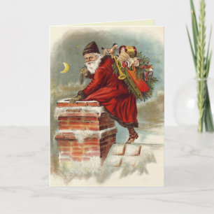 Cartes Pour Fêtes Annuelles Père Noël descendant la cheminée