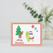 Cartes Pour Fêtes Annuelles Père Noël d'été avec sable Noël personnalisé (Debout devant)