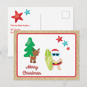 Cartes Pour Fêtes Annuelles Père Noël d'été avec sable Noël personnalisé