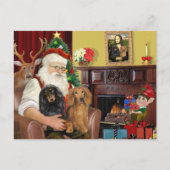 Cartes Pour Fêtes Annuelles Père Noël : Deux longs Dachshunds Haïrés (Devant)