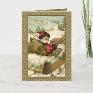 Cartes Pour Fêtes Annuelles Père Noël d'hiver vintage en Doré