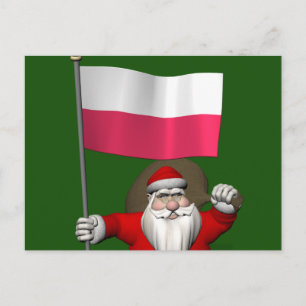 Cartes Pour Fêtes Annuelles Père Noël Doux Avec Drapeau De Pologne