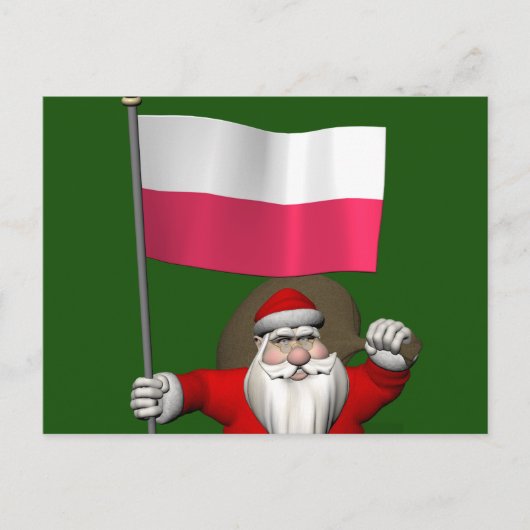 Cartes Pour Fêtes Annuelles Père Noël Doux Avec Drapeau De Pologne (Devant)