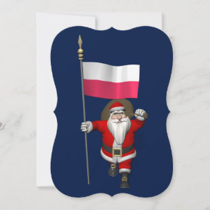 Cartes Pour Fêtes Annuelles Père Noël Doux Avec Drapeau De Pologne