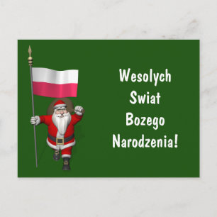 Cartes Pour Fêtes Annuelles Père Noël Doux Avec Drapeau De Pologne