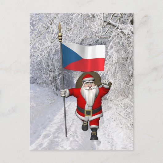 Cartes Pour Fêtes Annuelles Père Noël Doux Avec Drapeau De République Tchèque (Devant)