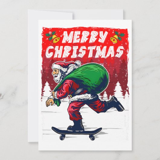 Cartes Pour Fêtes Annuelles Père Noël drôle en skateboard à Noël (Devant)
