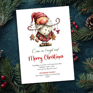 Cartes Pour Fêtes Annuelles Père Noël drôle et ludique Aquarelle Rouge Vert Ca