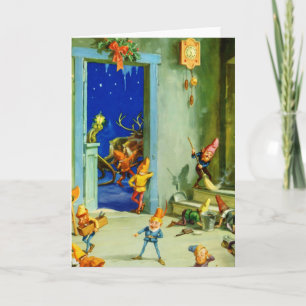 Cartes Pour Fêtes Annuelles Père Noël Elves à son atelier sur le pôle Nord