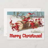 Cartes Pour Fêtes Annuelles Père Noël Elves vintage (Devant / Derrière)