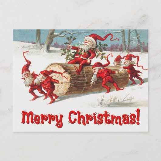 Cartes Pour Fêtes Annuelles Père Noël Elves vintage (Devant)