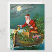 Cartes Pour Fêtes Annuelles Père Noël en bateau (Devant / Derrière)