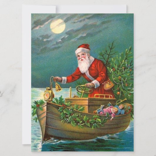 Cartes Pour Fêtes Annuelles Père Noël en bateau (Devant)