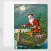 Cartes Pour Fêtes Annuelles Père Noël en bateau (Devant / Derrière)