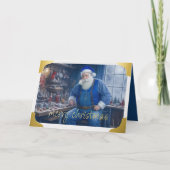 Cartes Pour Fêtes Annuelles Père Noël en bleu atelier (Devant)