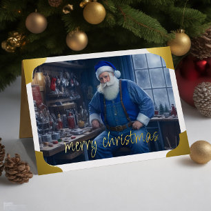 Cartes Pour Fêtes Annuelles Père Noël en bleu atelier