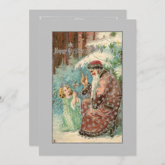 Cartes Pour Fêtes Annuelles Père Noël en Forêt d'hiver avec Angel (Devant / Derrière)